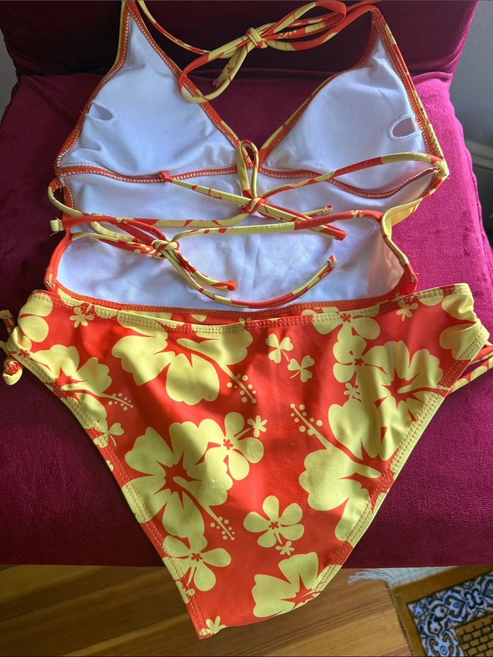 Girls' Red & Yellow Floral Tankini Swim Set